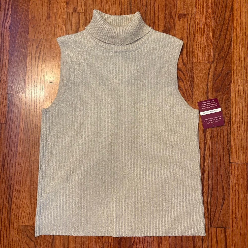 CABLE & GAUGE NWT Woman Metallic Ribbed Sleeveless Turtleneck Top Size 1X
